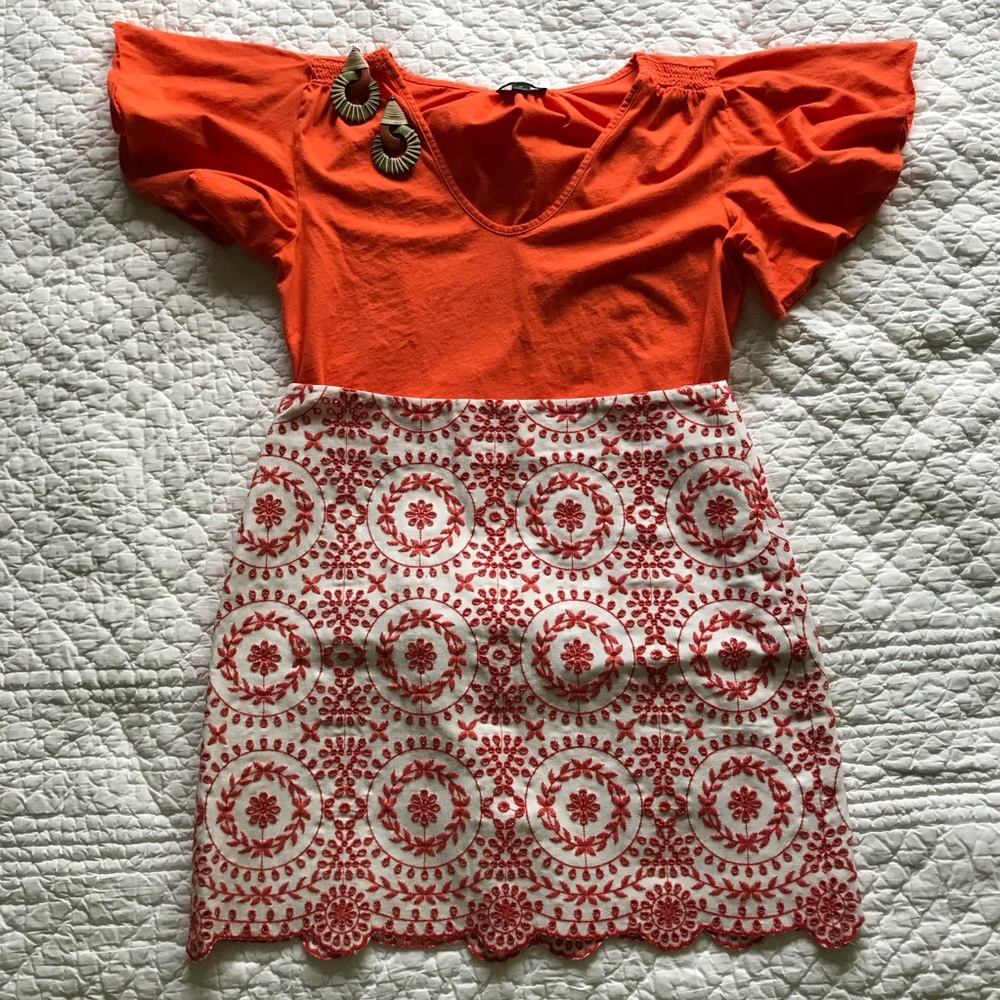 Ann Taylor Loft Orange embroidery skirt
